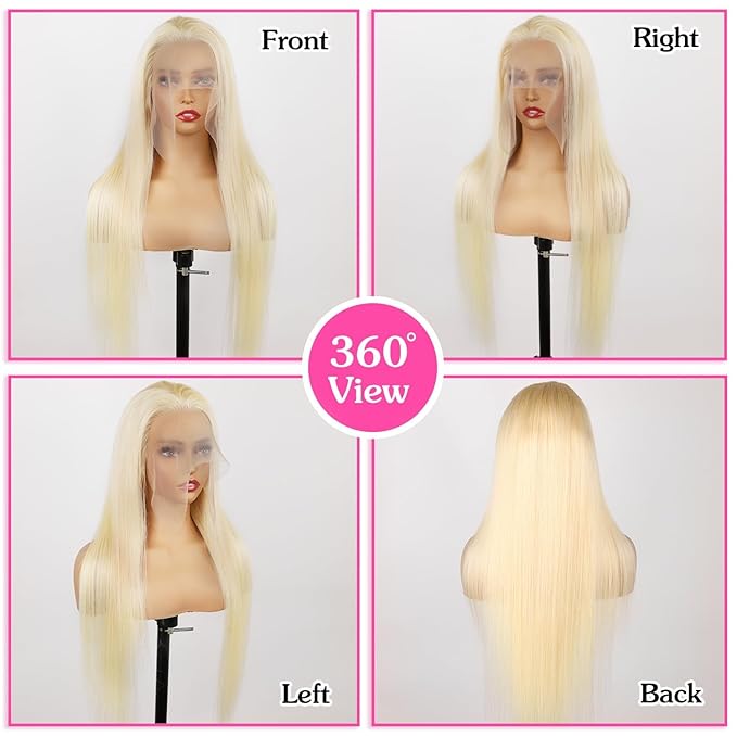 613 Lace Front Wigs Human Hair 200 Density 13x6 HD Transparent Lace Full & Thick Straight 26 Inch 613 Blonde Wig Glueless Colored Human Hair Wigs Pre Plucked with Baby Hair