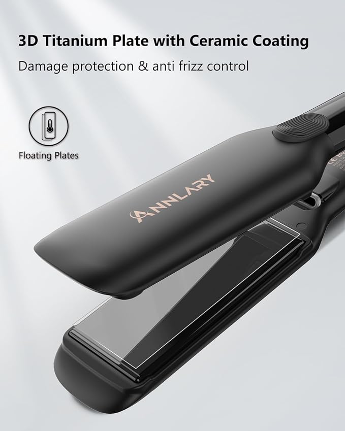 1.75 Inch Hair Straightener, Professional Titanium Plate with Ceramic Coating Ionic Dual Voltage Flat Iron with Heat-Resistant Silicone, for Less Frizz, Shinier & Smoother Hair