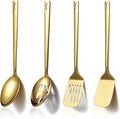 Homquen Gold Kitchen Utensils Set 4pcs, Titanium Gold Plating Stainless Steel Cooking Utensils Set, Kitchen Tools Spatulas Set, Cooking Spoons, Home Essentials Kitchen Gadgets Accessories