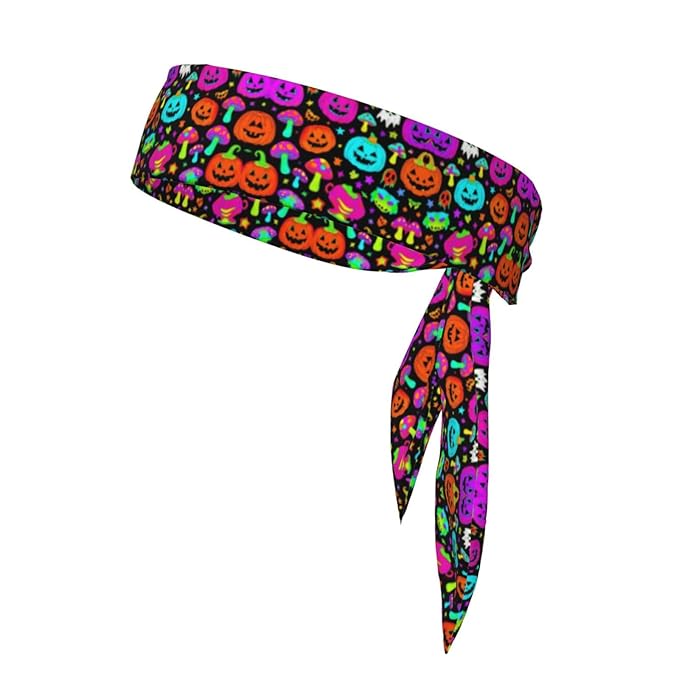 Men Women Sports Sweatbands, Multifunction Long Hair Band for Running Fitness Shower, Novelty Halloween Trippy Mushroom Pumpkin Headwear Hair Accessories