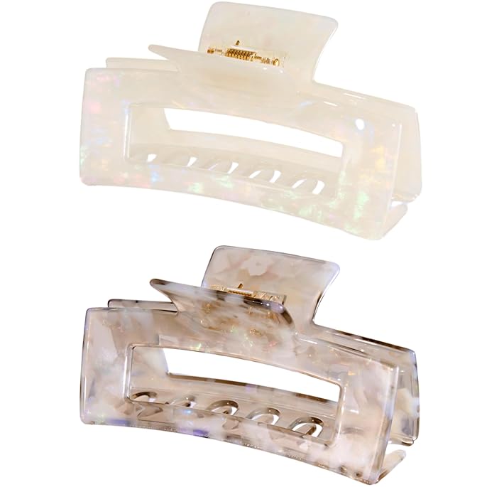 Large Cellulose Acetate Hair Claw, 4.1 Inch Tortoise Shell Claw Clip Banana Clips Hair Claw Clips for Thick Curly Hair, Hair Jaw Clamp Fashion Hair Accessories for Women Ladies (2 Pack)
