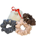 Handmade Linen Scrunchie Bundle for Women – Set of 3 Neutral Hair Ties – 100% Linen Fabric, Gentle on Hair, Woman Gift Set (Misty)