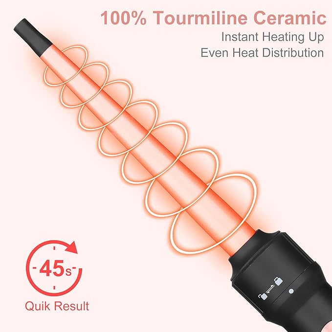 Wand Curling Iron Hair Crimper, Emocci Pro Large 3 Barrel (0.35"-1.25" Ceramic Barrel) Hair Crimper for Women Beach Waves Instant Heat Hair Waver Set for Long Hair Curlers 5-in-1 Curling Wand Set