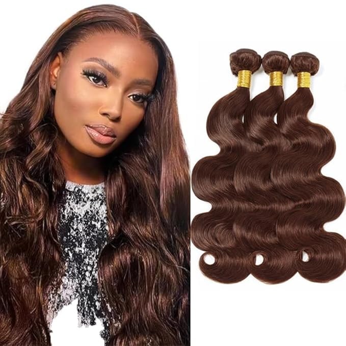 Dark Brown Body Wave Human Hair Bundles Brazilian Virgin Remy Hair 3 Bundles 24 26 28 Inch Double Weft Niegmeag Soft and Silky Color 4 Body Wave Bundle Hair Weave