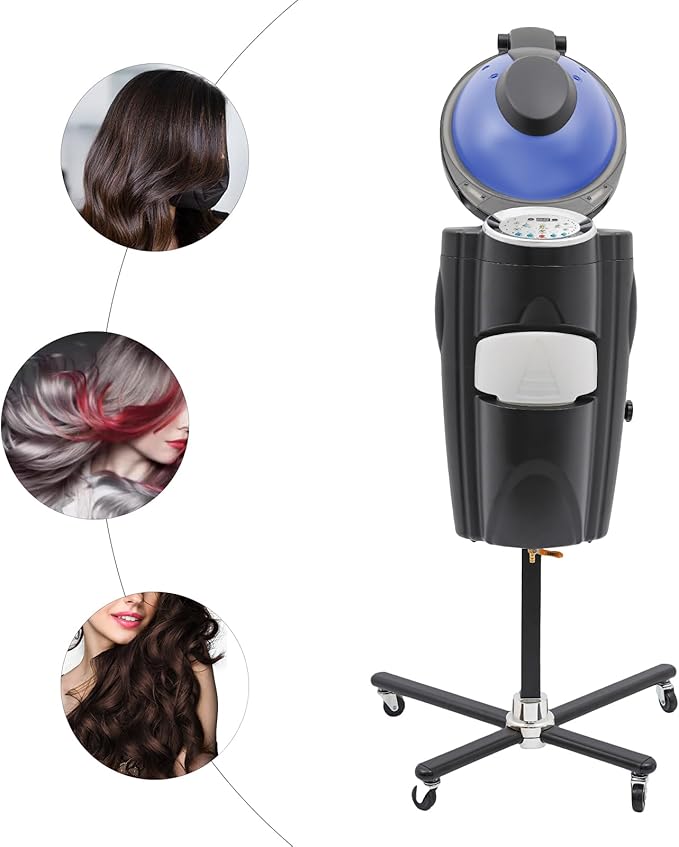 700W Professional Hair Steamer with Ozone & Nano Mist, 2L Tank, Adjustable Height 55-66", 12 Color Lights, for Salon & Home Use - Hair Treatment, Coloring, Conditioning, Drying, Styling (Black)