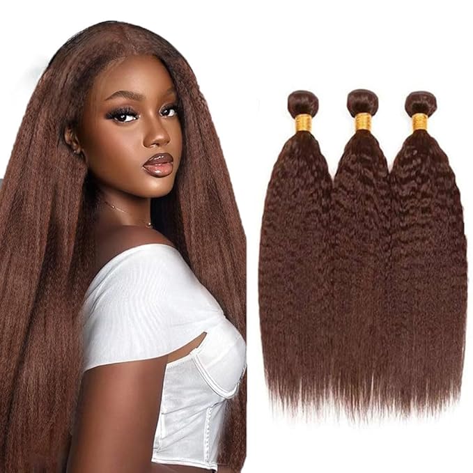 28 28 28 Inch Chocolate Brown Bundles Human Hair Brown Yaki Straight Bundles Brazilian Virgin Remy Hair Extensions Niegmeag Double Weft Color 4 Kinky Straight Bundle Hair Weave 300g