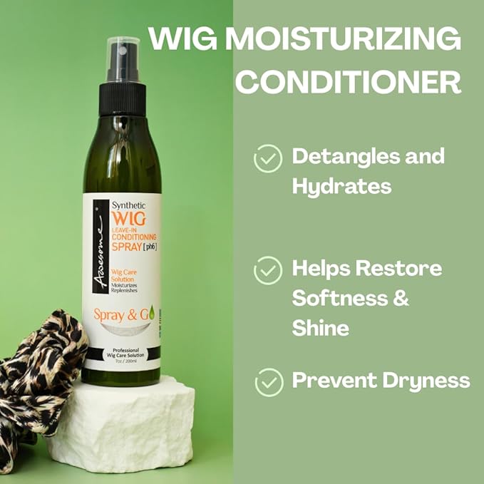 Awesome Synthetic Wig Leave-in Conditioner Spray, pH6, Professional Wig Care Solution, Detangle Spray, Moisturizes & Replenishes Synthetic Wigs, Easy Combing, Contains Coconut Oil, 7 fl oz