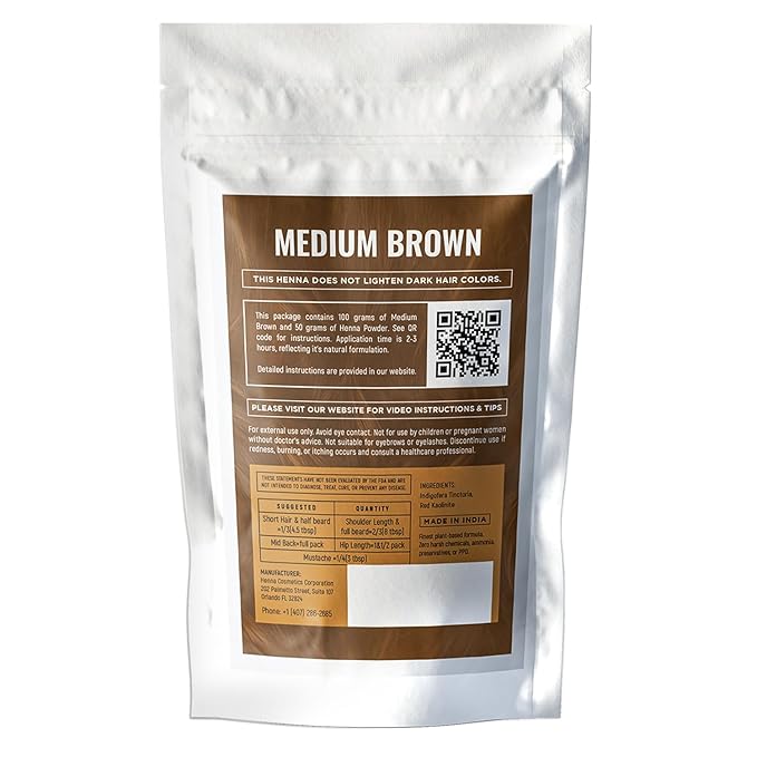 Natural Henna Hair Color Dye, 100% Pure Henna Powder for Hair Growth Organic (Medium Brown, 100 Gr + Free 50 Gr.)