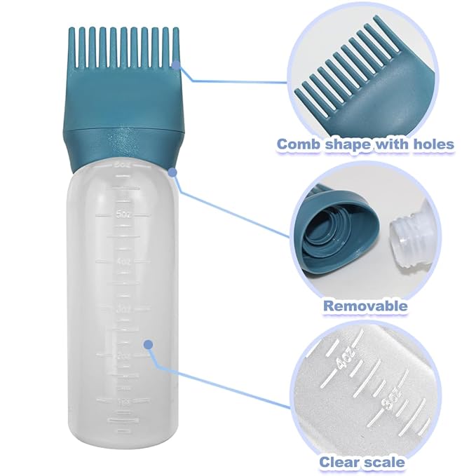 ELANE 4 Pack Hair Oiler Comb Bottle,Root Comb Applicator Bottle for Hair Oil Scalp Hair Oiling Applicator(Grey+Purple+Red+Green)