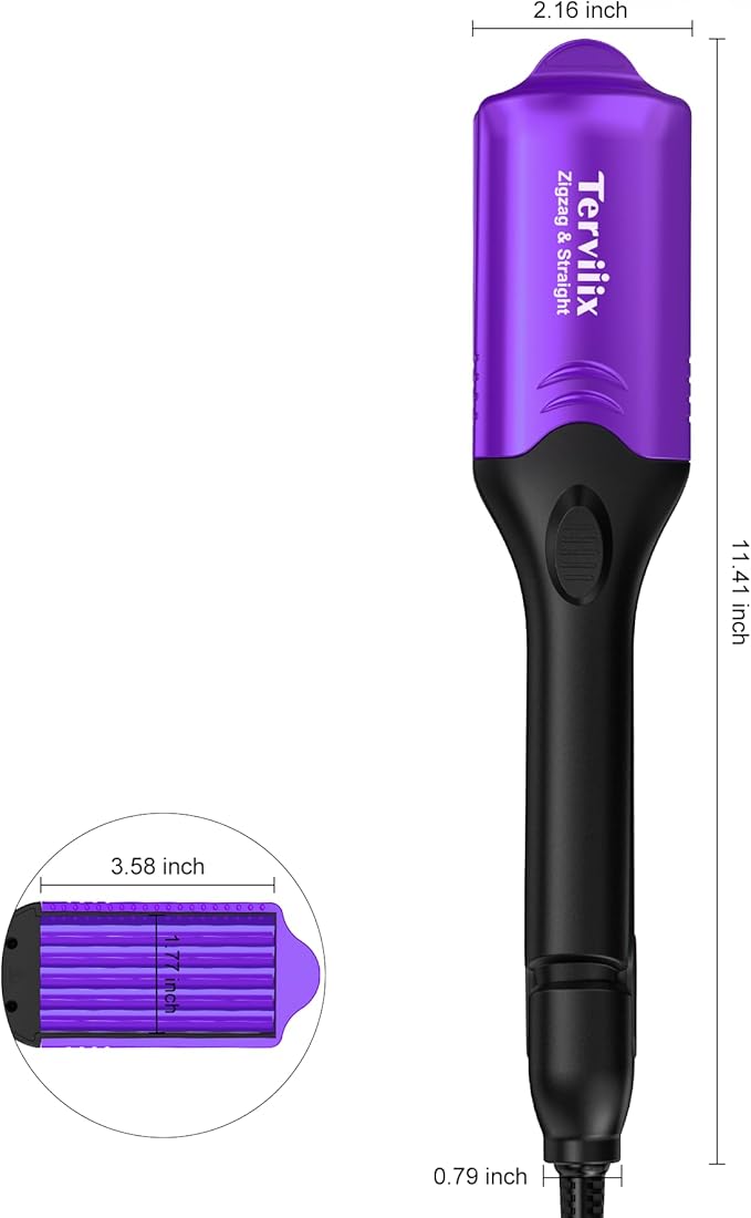 Terviiix Crimper Hair Iron with 4 Interchangeable Plates, Keratin & Argan Oil Infused Hair Crimper for Women, Volumizing Crimping Iron for Thin Fine Hair, 5 Heat Settings & 60 Mins Auto Off, Purple