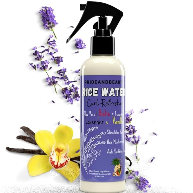 Rice Water For Hair Growth - Hair & Scalp Treatment, Rosemary Water Spray For Hair Growth, Infused with Biotin, Vegan Non-Greasy Spray Naturally Thicker hair. (Vanilla + Cedarwood, 4 OUNCES) (8 OUNCES, Lavender vanilla)
