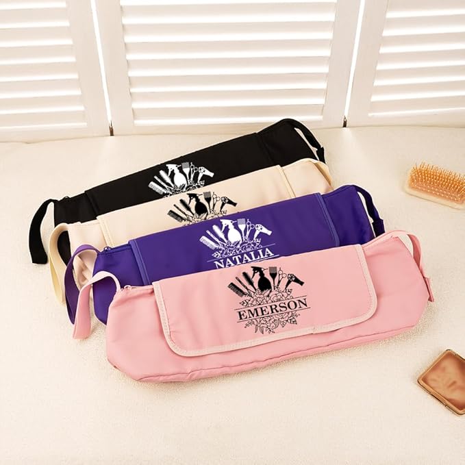 callie Custom Hair Tools Travel Bag, Personalized Portable Hair Accessories Organizer Case Storage Pouch with Heat Resistant Mat, Gifts for Women Men, 18" x 4.7" × 5.9"