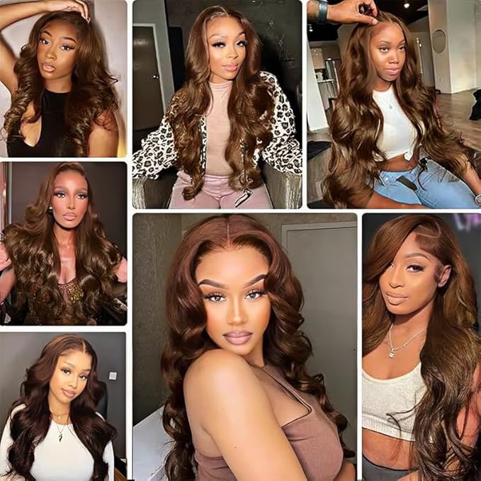 Brown Body Wave Bundles Human Hair Color 4 Bundle 20 20 20 Inch Niegmeag Brazilian Virgin Soft and Silky Remy Hair Extensions Chocolate Brown Bundle