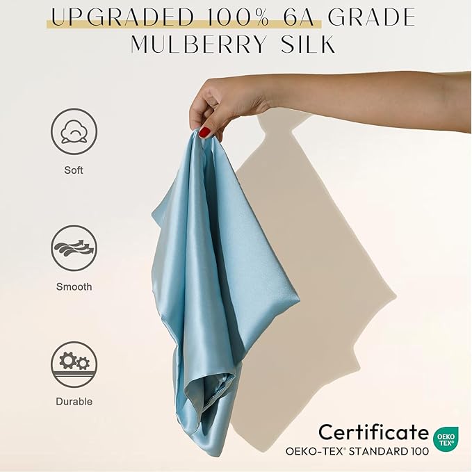 ZIMASILK Upgraded 100% 6A Grade Pure Mulberry Silk Pillowcase for Hair and Skin Silk Pillow Cases with Reinforced Hidden Zipper, More Soft & Durable, Gift Box (King 20"x36" Light Blue)