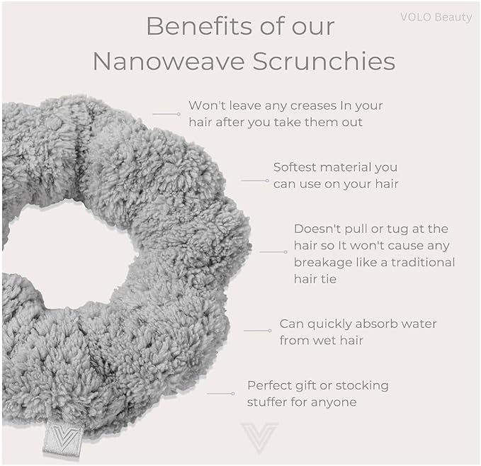 VOLO Salt White Spa Headband & Scrunchie Set for Women | Towel Hair Accessories for Makeup, Washing Face, Self Care & Skin Care | Ultra Soft, Absorbent & Stretchy | Perfect Pair Bundle | Microfiber