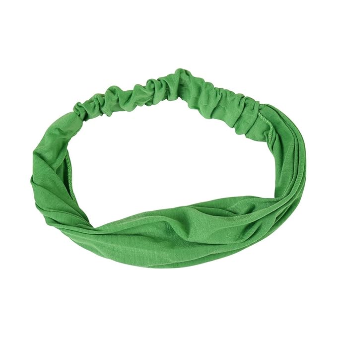 Motique Accessories Green Wide Cotton Head Band Solid Boho Yoga Style Soft Hairband