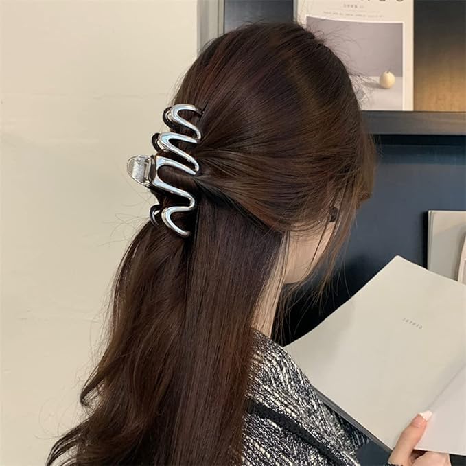 Metal Snake Shape Hair Claw Clips - Silver Line Creative Fashionable Hair Accessories for Women with Thick Hair