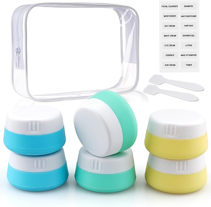 Travel Containers for Toiletries 6 Pack 0.7oz TSA Approved Size Silicone Jars With Lids Leak-proof Accessories for Cosmetic Makeup Cream