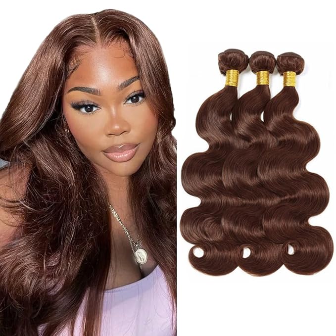 Brown Bundles Human Hair Color 4 Body Wave Bundles 26 28 30 Inch Niegmeag Virgin Soft and Silky Remy Hair Extensions Double Weft Chocolate Brown Body Wave Bundle Hair Weave 150g