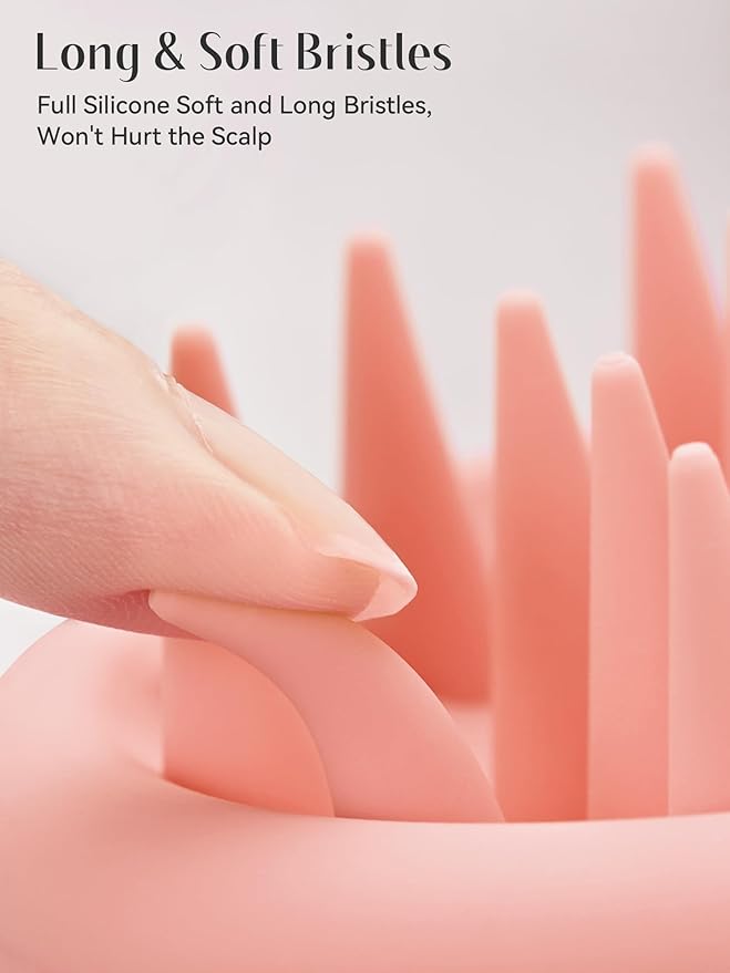 HEETA Scalp Massager Hair Growth, Scalp Scrubber with Soft Bristles, Integrated Silicone Design, Exfoliator for Dandruff Removal & Relaxation, Shampoo Brush Fit Wet Dry Hair Use, Light Pink