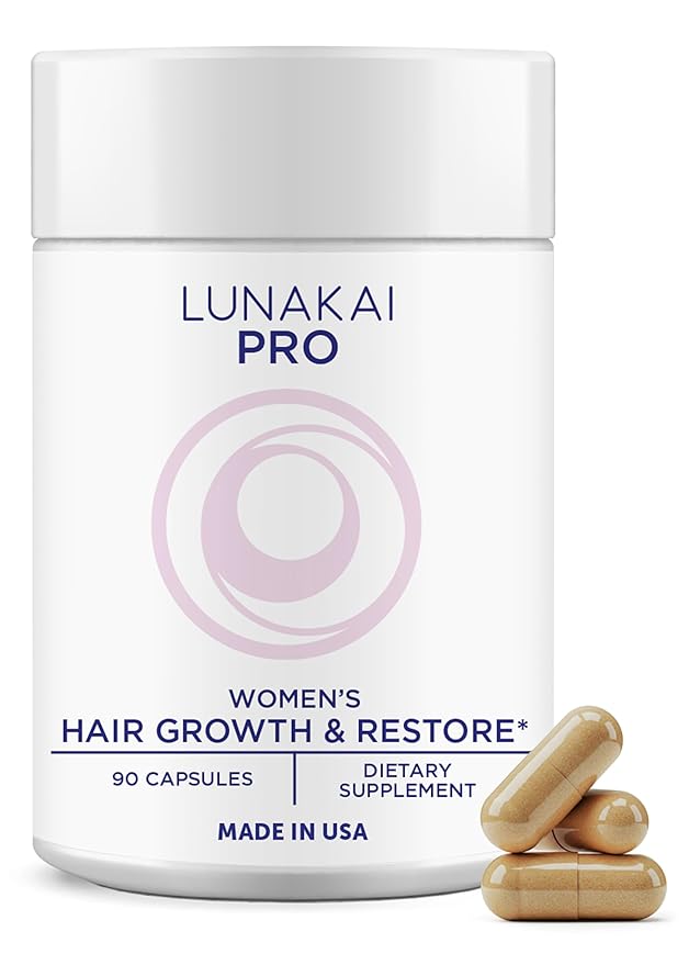 Lunakai PRO USA Made Women’s Hair Growth & Restore Vitamins – Advanced 15+ Nutrient Complex for Visible Results – Natural Thicker Hair Growth Supplement, 90ct