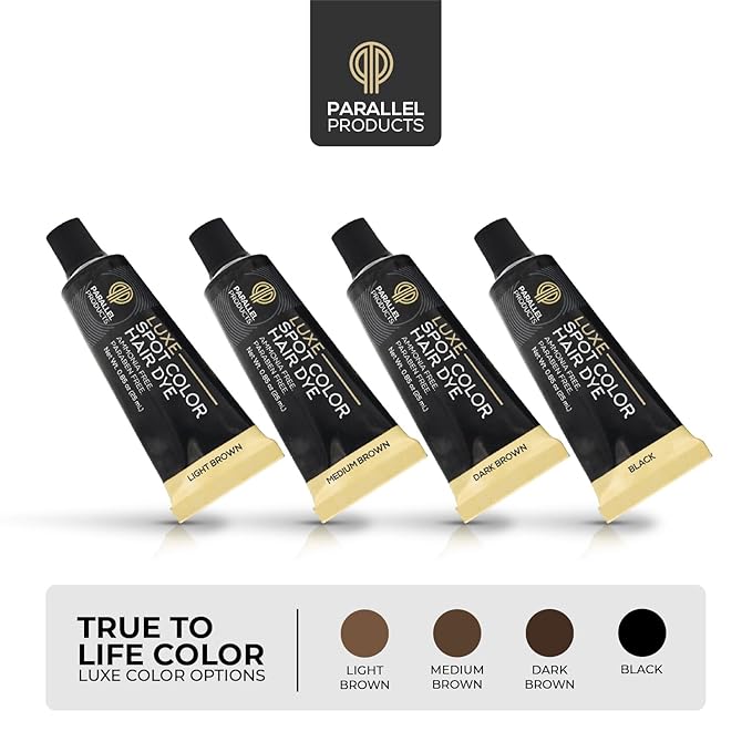 Parallel Products - Luxe Color (Light Brown) - Cream Hair Dye - 25mL - Tint for Professional Spot Coloring - With Cream Developer, Mixing Dish and Application Brush - Covers Grey Hair - Root Touch Up