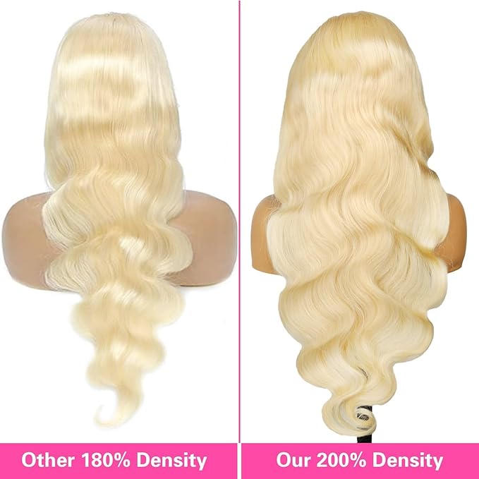 613 Blonde Lace Front Wig Human Hair 200 Density 613 Frontal Wig 13x6 HD Transparent Lace Blonde Wig Body Wave Full & Thick Hair 24 Inch
