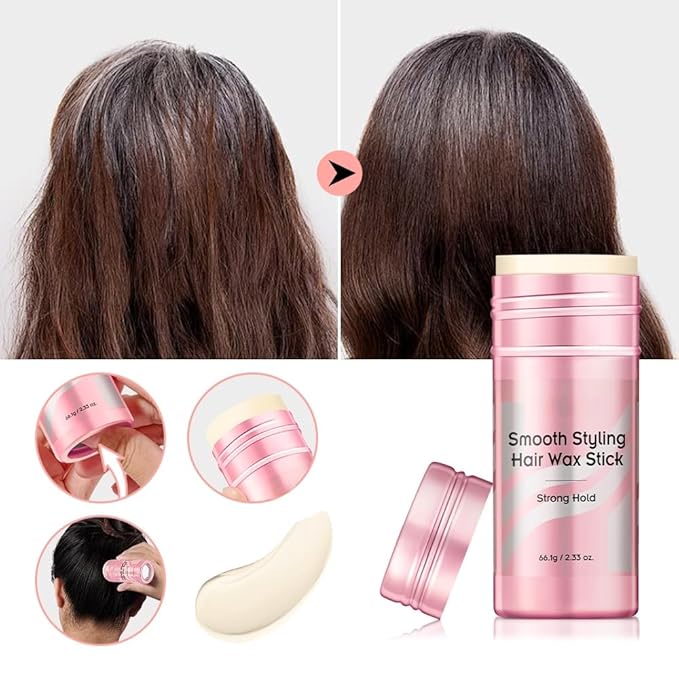 Hair Wax Stick & Boar Bristle Hair Brush, Slick Back Hair Brush for Women Men Kids, Strong Hold Smoothing Wax Stick for Slick Back Flyaways & Baby Hairs