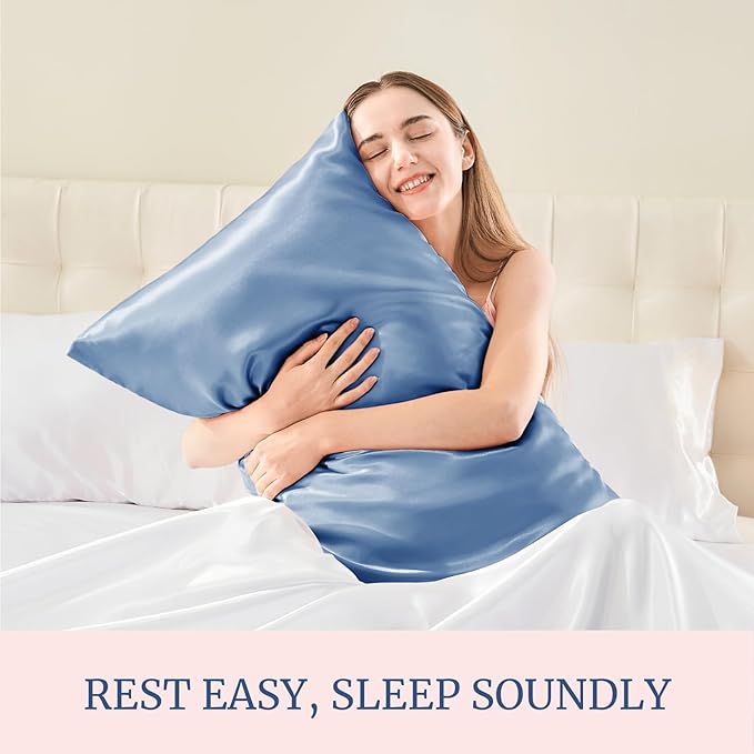 BEDELITE Satin Pillowcase for Hair and Skin, Super Soft and Cooling Similar to Silk Pillow Cases 2 Pack with Envelope Closure, Gift for Women Men(20"x36" King Size, Airy Blue)