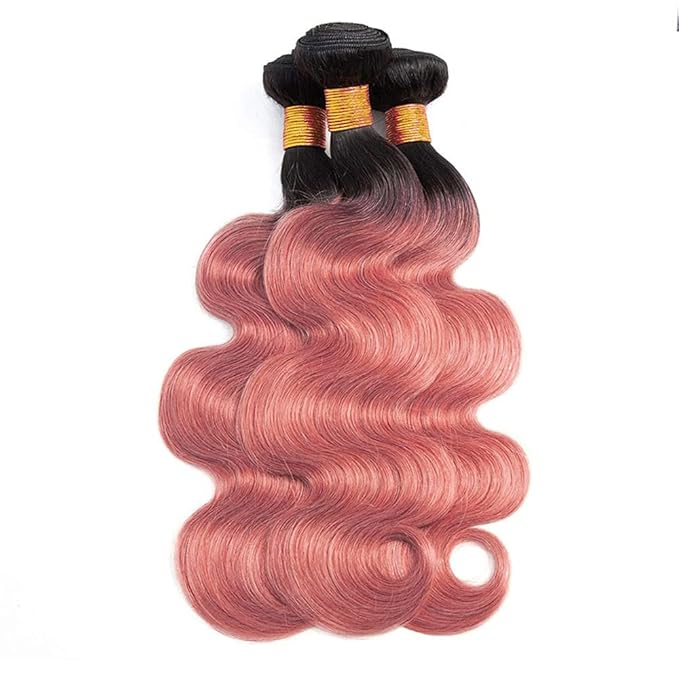 Ombre Bundles Human Hair 1Bpink Body Wave Bundle Brazilian Virgin Remy Hair 3 Bundles 24 26 28 Inch Double Weft 2 Tone Black and Pink Body Wave Bundle Hair Weave 300g