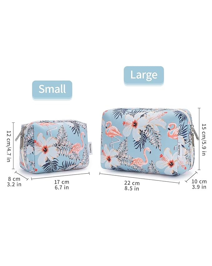 Narwey Small Makeup Bag for Purse Mini Cosmetic Bag Travel Makeup Pouch Zipper Pouch Cute Make up Bags with Compartments for Women Girls(Small, Aqua Flamingo)