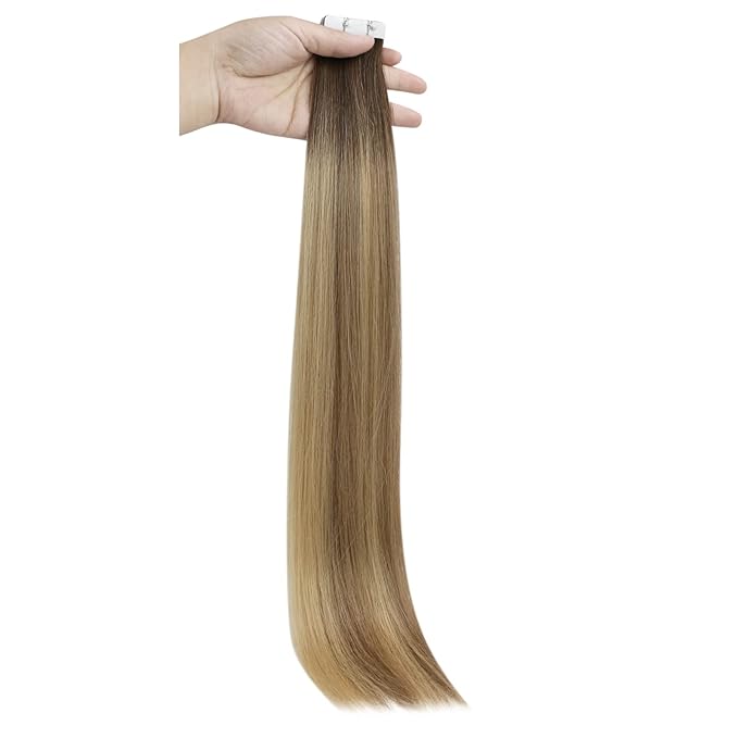 Full Shine Virgin Injection Tape in Hair Extensions 5Pcs Color 3 Brown Fading to 8 Ash Brown And 22 Blonde 14 Inch Seamless Intact Tape in Hair Remy Tape in Human Hair 10 Gram Natural Straight Hair