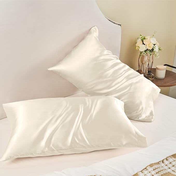 BEDELITE Satin Pillowcase for Hair and Skin, Super Soft and Cooling Similar to Silk Pillow Cases 2 Pack with Envelope Closure, Gift for Women Men(20"x36" King Size, Beige)