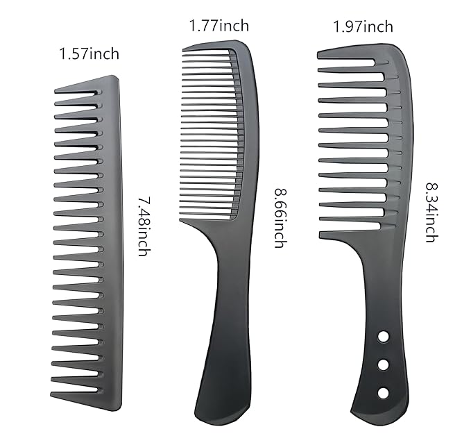 Professional Comb Set Black 6 Piece - Carbon Fiber Anti Static And Heat Resistant Comb-Fine and Wide Tooth Comb for Men and Women - Parting Teasing and Hair Styling