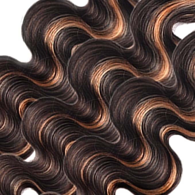 30 32 34 Inch Highlight Brown Bundles Human Hair P1B30 Body Wave Bundles Unprocessed Peruvian Virgin Remy Hair Extensions Niegmeag 2 Tone Black and Brown Body Wave Bundle