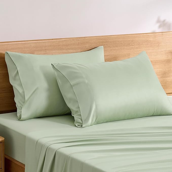 TOSMO Luxury Pillow Case Set of 2 - Cooling Viscose Derived from Bamboo, Oeko-TEX, Breathabl Silky Soft Pillow Cases with Envelope Closure (Standard, Light Green)