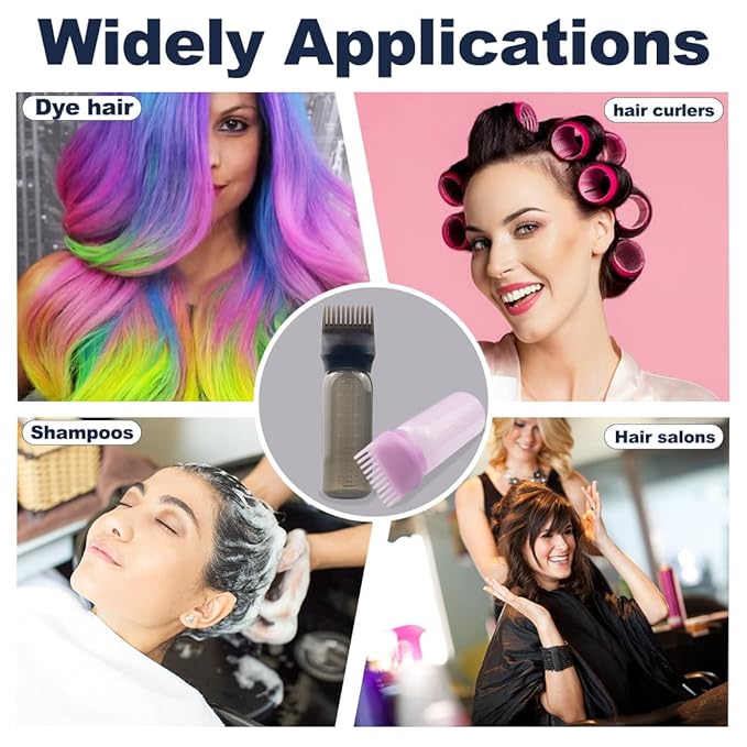 4-Pack Root Comb Applicator Bottles - 6oz (2 Pink + 2 Black) for Hair Dye, Shampoos & Salons