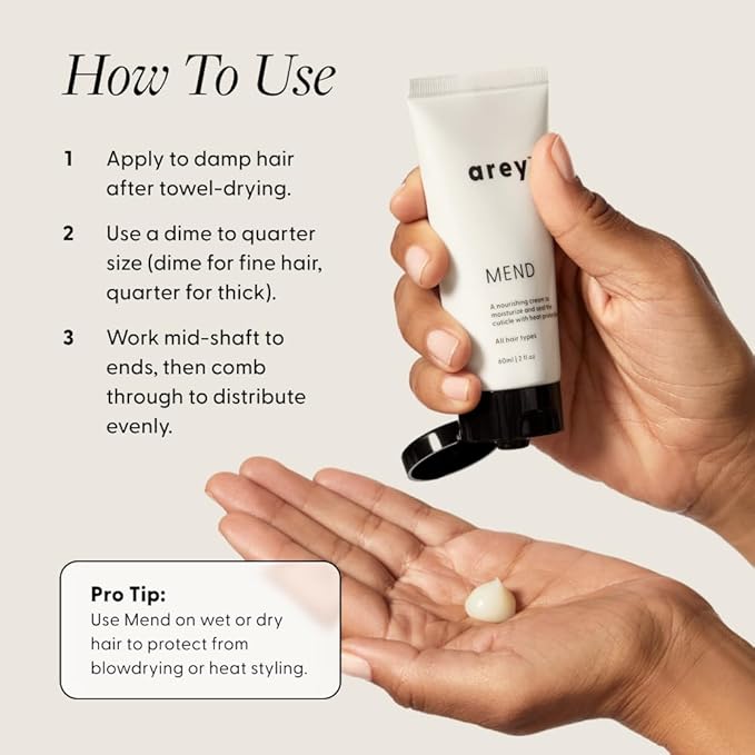 Arey Mend Heat Protectant Leave-In Conditioner | Detangles, Rehydrates, Strengthens and Protects Hair up to 450°F | Vegan, Cruelty-Free & Gluten-Free (2 Fl Oz)