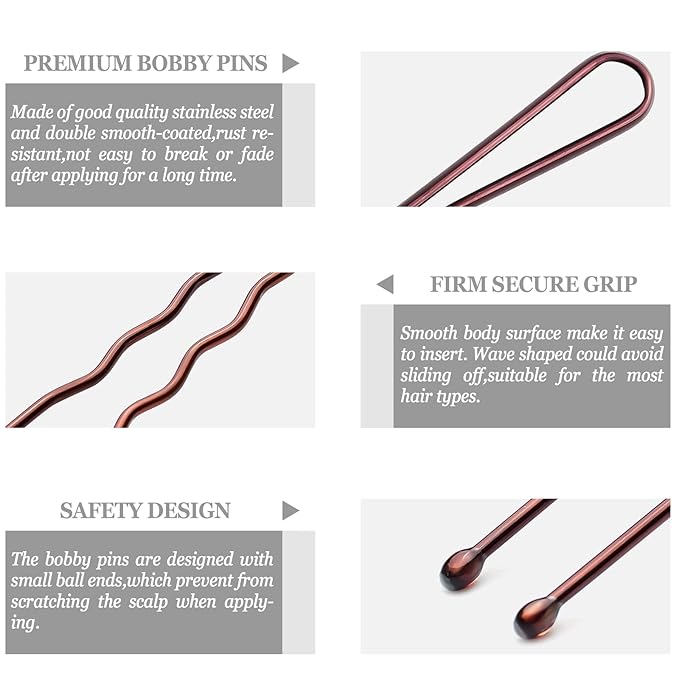 100PCS 2.4Inch U Shaped Hair Pins,Brown Bobby Pins for All Hair Types,Hair Pins for Women,Pain-Free U Pins for Buns With Box（Brown）