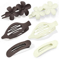 Obeoby 6 PCS Flat Hair Clips for Women, 3 Types French Flat Claw Clips for Thin Thick Hair Barrettes Large Medium (Off-white, dark brown)