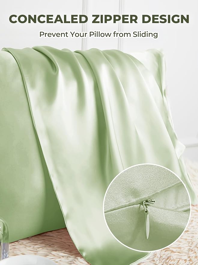 Mulberry Silk Pillowcase for Hair and Skin, SGMSILK 22 Momme Natural Silk Pillow Cases with Zipper, 6A Soft and Smooth Single Sided Pure Silk Pillow Cover (Matcha, Standard 20"x26")