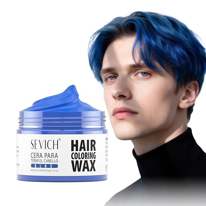 SEVICH Temporary Hair Color Wax Blue for Kids Women Men,Natural Instant Hair Wax Color,Premium Non Greasy,Easy to Wash,Travel Size,Perfect for Halloween, Children's Day,Cosplay & Parties,50g