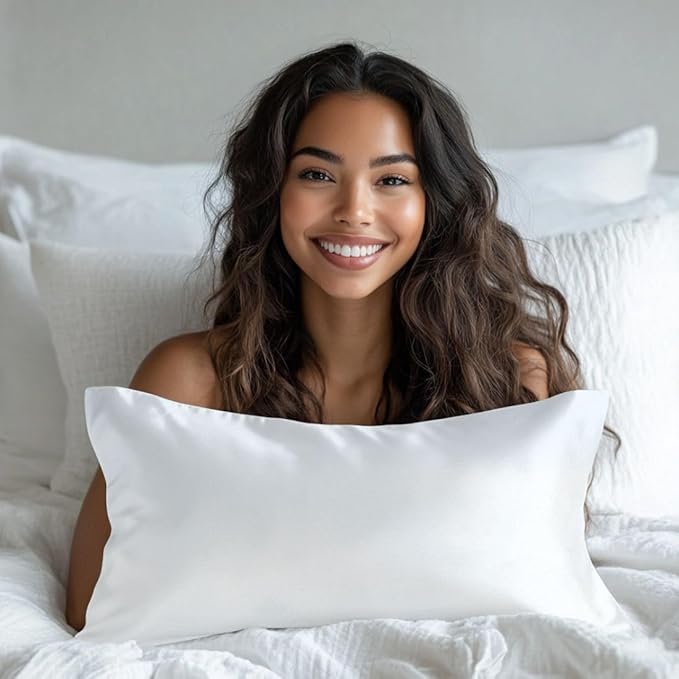Silky Smooth Satin Zipper Bed Pillowcases Cooling,Anti-Frizz,and Gental on Skin Pack of 2 (White, Standard (20x26))