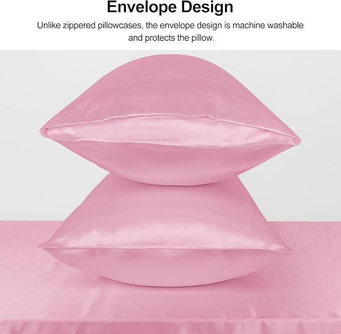 Lirex Satin Pillowcase for Hair and Skin, Super Soft and Cooling Similar to Silk，2 Pack King Size 20"X 40" Pillow Cases with Envelope Closure, Gifts for Women Men, Sakura Pink