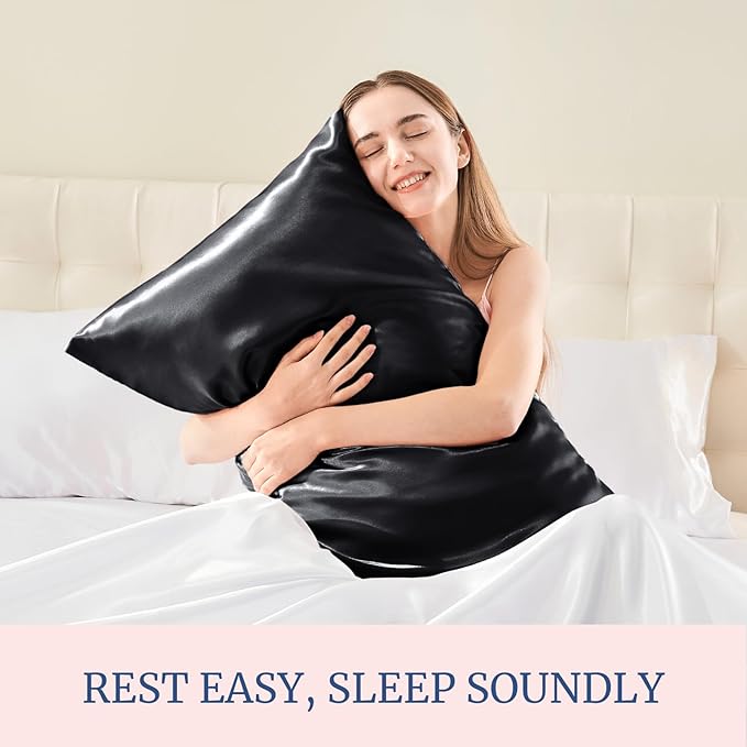 BEDELITE Satin Pillowcase for Hair and Skin, Super Soft Similar to Silk Pillow Cases 4 Pack with Envelope Closure, Cooling Pillowcases for Women Men (20"x30" Queen Size, Black)