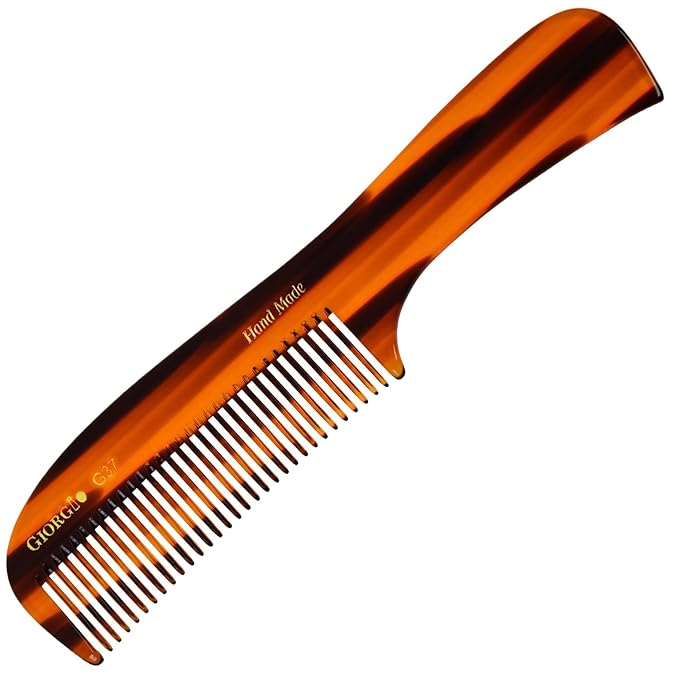 Giorgio G37 Large Coarse Detangler Comb, Wide Teeth for Thick, Curly, or Wavy Hair – For Wet and Dry Use, Handmade Rake Saw-Cut from Polished Cellulose (Tortoiseshell)
