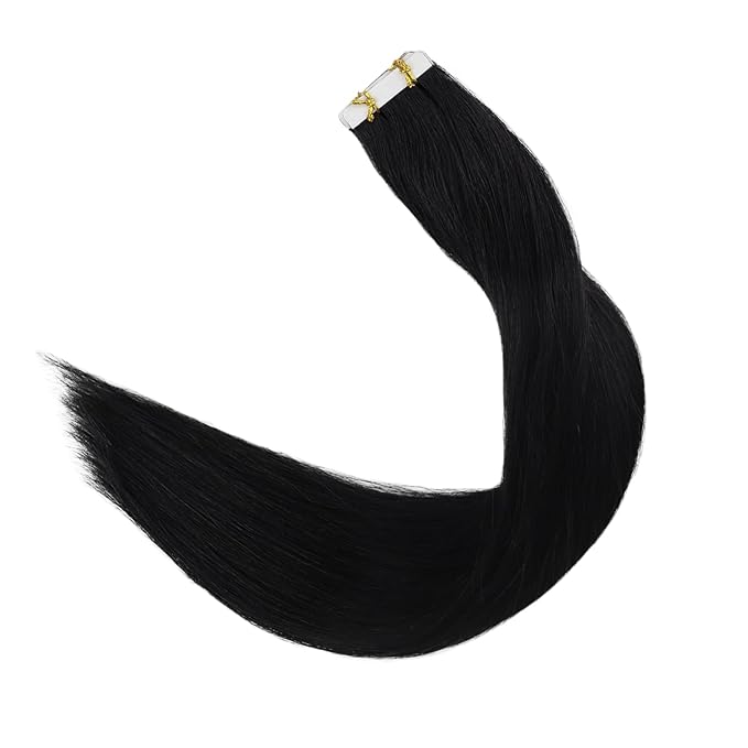 Full Shine Tape in hair Extensions Invisible Virgin Color 1 Black 10Pcs Injected Tape in Real Human hair Extensions Silky Straight Seamless Skin Weft 22 Inch Natural 25Gram Add Length for Wedding