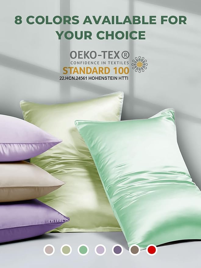 Mulberry Silk Pillowcase for Hair and Skin, SGMSILK 22 Momme Natural Silk Pillow Cases with Zipper, 6A Soft and Smooth Single Sided Pure Silk Pillow Cover (Light Green, Queen 20"x30")
