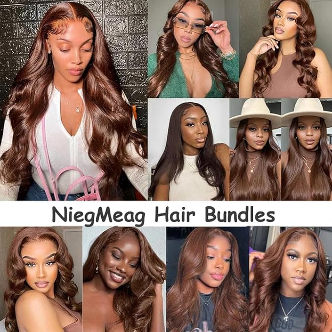 Brown Body Wave Bundles Human Hair Color 4 Bundle 22 22 22 Inch Niegmeag Brazilian Virgin Soft and Silky Remy Hair Extensions Chocolate Brown Bundle