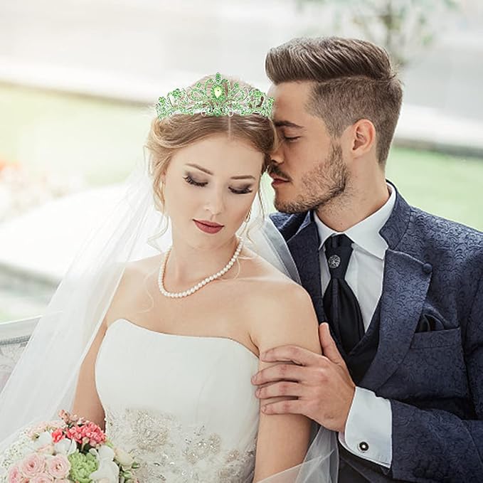 Didder Silver Tiaras and Crowns for Women - Elegant Green Crystal Princess Crowns for Girls - Bridal, Wedding, Prom, Birthday Party